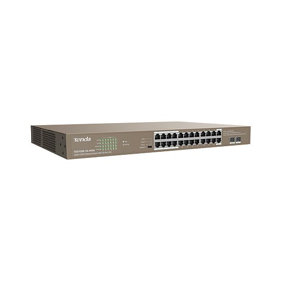 Tenda TEG1126P-24-41410W PoE AT Gigabit switch 24x 1Gb/s PoE 802.3af/at + 2x SFP,PoE 370W, Rackmount