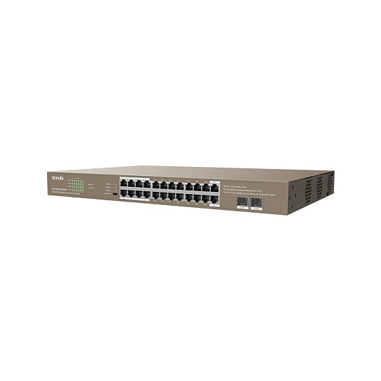 Tenda TEG1126P-24-41410W PoE AT Gigabit switch 24x 1Gb/s PoE 802.3af/at + 2x SFP,PoE 370W, Rackmount