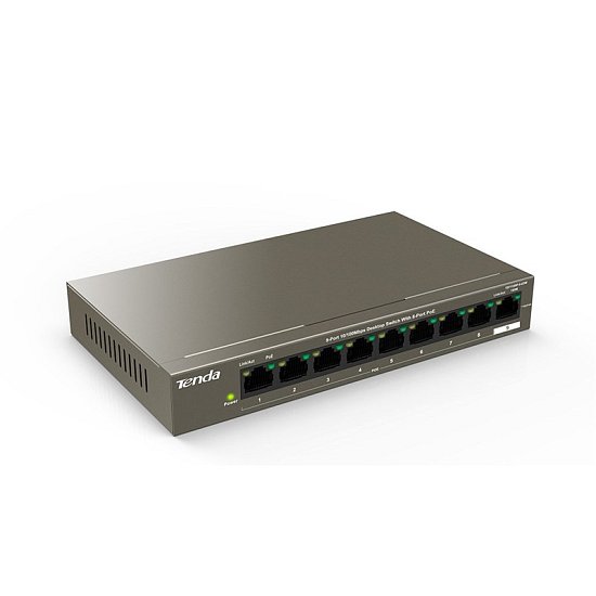 Tenda TEF1109P-8-63W PoE AT switch 8x PoE 802.3af/at, 9x 100Mb/s, PoE celkem 63W, fanless