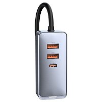 Baseus CCBT-A0G Rychlá Nabíječka do Auta s Prodlužovacím Kabelem 120W 3x USB +1xUSB-C Gray