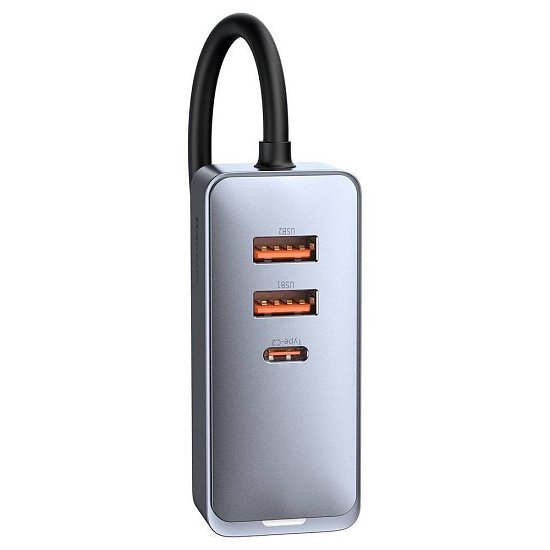 Baseus CCBT-A0G Rychlá Nabíječka do Auta s Prodlužovacím Kabelem 120W 2x USB + 2x USB-C Gray