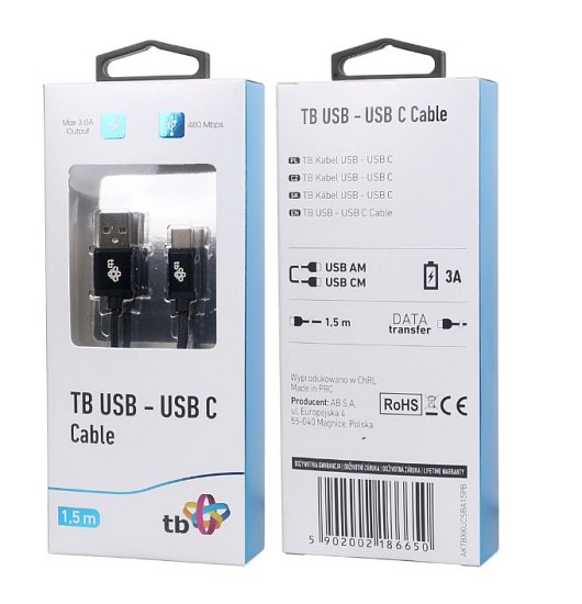TB Touch USB - USB C kabel, 1,5m, černý