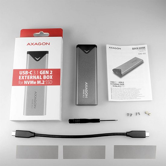 AXAGON EEM2-UG2, USB-C 3.2 Gen 2 - M.2 NVMe SSD kovový box, délka 42 až 80 mm