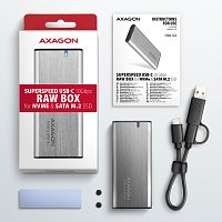 AXAGON EEM2-SB2, USB-C 3.2 Gen 2 - M.2 NVMe & SATA SSD kovový RAW box, bezšroubkový, černý + ŠÁTEK