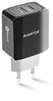 Chytrá síťová nabíječka ALIGATOR 3.4A, 2xUSB, smart IC, černá, kabel pro iPhone/iPad 2A