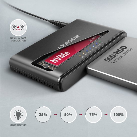 AXAGON ADSA-CC USB-C 10Gbps - NVMe M.2 SSD & SATA 2.5
