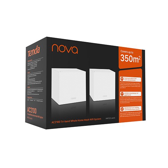 Tenda Nova MW12 (2-pack) WiFi AC2100 Tri-Band Mesh Gigabit system, 6x GLAN/GWAN, SMART CZ aplikace