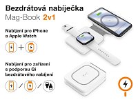 Bezdrátová nabíječka ALIGATOR Mag-Book 2v1, určeno pro MagSafe a nabíjení Apple Watch, 15W, bílá