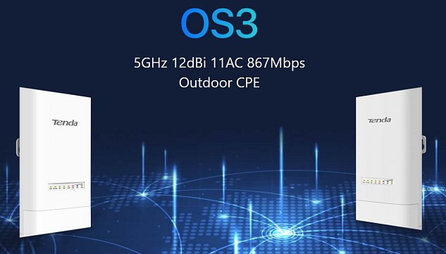 Tenda OS3 Outdoor CPE 5 GHz WiFi-AC 867Mb/s, 4x LAN, 12 dBi, IP65, pasivní PoE výhybka + adaptér