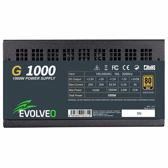 EVOLVEO G1000 PCIe 5.0, zdroj 1000W, ATX 3.0, 80+