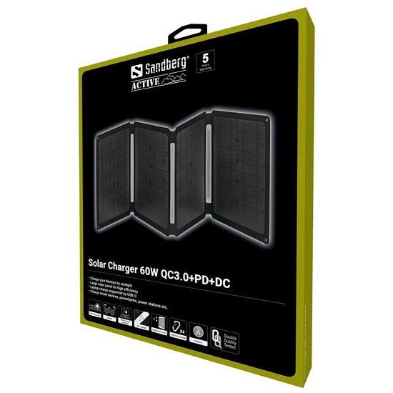Sandberg solární panel - nabíječka, výkon 60W, QC3.0+PD+DC,černá