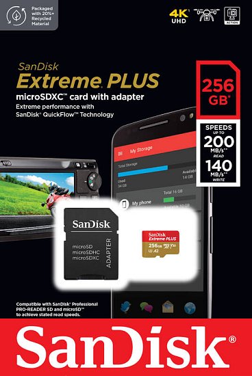 SanDisk Extreme PLUS microSDXC 256GB 200MB/s +ada.