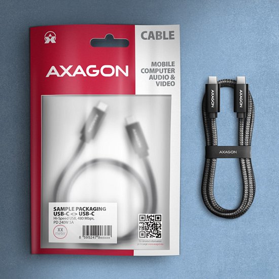 AXAGON BUCM2-CM30AB, CHARGE kabel USB-C <-> USB-C, 3m, Hi-Speed USB, PD 240W 5A, ALU, oplet, černý