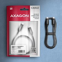 AXAGON BUCM2-CM25AB, CHARGE kabel USB-C <-> USB-C, 2.5m, Hi-Speed USB, PD 240W 5A, ALU, oplet, černý