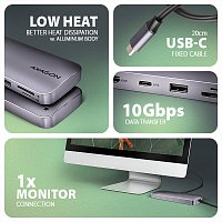 AXAGON HMC-6GM2, USB 10Gbps hub, USB-A, USB-C,  HDMI, M.2 slot, SD/MicroSD, PD 100W, kabel 20cm