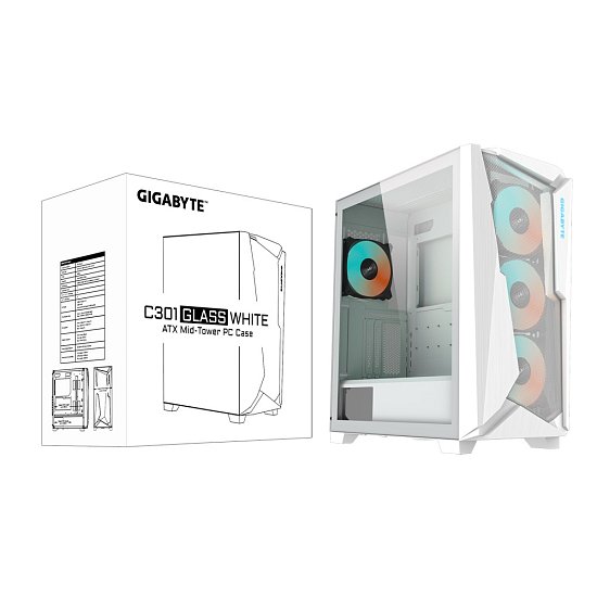 GIGABYTE skříň C301 GLASS WHITE