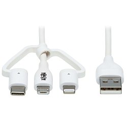 Tripplite Kabel USB-A/Light.+Micro-B+USB-C,Synch/Nabíjení,MFi,Samec/3xSamec,Safe-IT Antib,bílá,1.2m