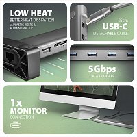 AXAGON HMC-10HLS, USB 5Gbps hub, 4x USB-A, HDMI 4k/60Hz, RJ-45 GLAN, SD/mSD, PD 100W, kabel 25cm