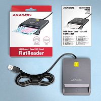 AXAGON CRE-SM3T, USB-A FlatReader čtečka kontaktních karet Smart card (eObčanka), kabel 1.3m