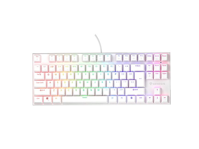 Genesis tichá herní klávesnice THOR 303/TKL/RGB/Outemu Peach Silent/Drátová USB/US layout/Bílá