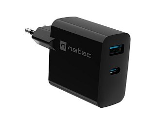 Univerzální USB nabíječka Natec RIBERA GaN 65W, 1X USB-A, 1X USB-C, Černá