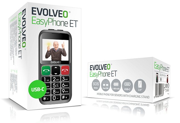 EVOLVEO EasyPhone ET, mobilní telefon pro seniory s nabíjecím stojánkem, stříbrná