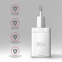 AXAGON ACU-PD30W, Sil nabíječka do sítě 30W, 1x port USB-C, PD3.0/PPS/QC4+/SFC/AFC/Apple, bílá