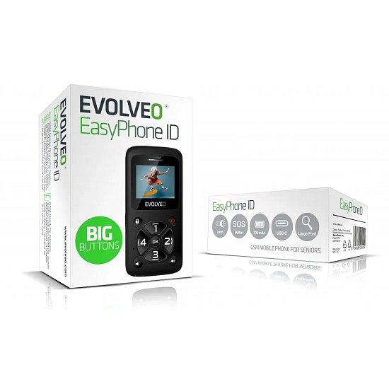 EVOLVEO EasyPhone ID, mobilní telefon pro seniory, černá