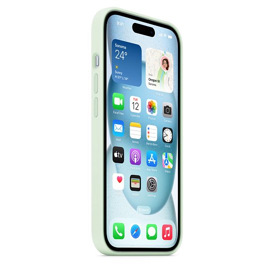 iPhone 15 Silicone Case with MS - Soft Mint