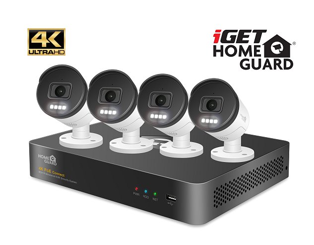 iGET HGNVK88504 - Kamerový UltraHD 4K PoE set, 8CH NVR + 4x IP 4K kamera, zvuk, SMART W/M/Andr/iOS