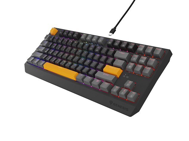 Genesis herní klávesnice THOR 230/TKL/RGB/Outemu Red/Drátová USB/US layout/Anchor Positive Šedá