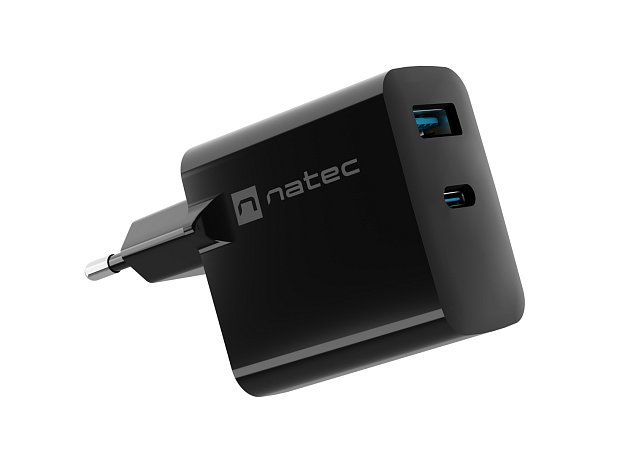 Univerzální USB nabíječka Natec RIBERA GaN 45W, 1X USB-A, 1X USB-C, černá