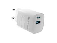 Universální USB nabíječka Natec RIBERA GaN 30W, 1X USB-A, 1X USB-C, Bílá