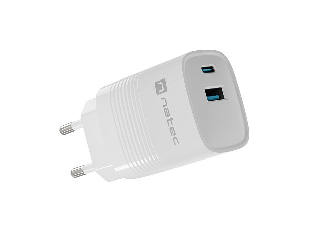 Universální USB nabíječka Natec RIBERA GaN 30W, 1X USB-A, 1X USB-C, Bílá