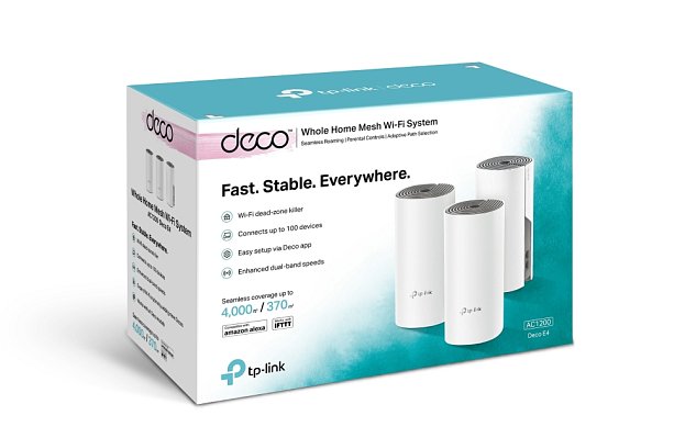 TP-Link AC1200 Whole-home Mesh WiFi System Deco E4(3-pack), 2x10/100 RJ45