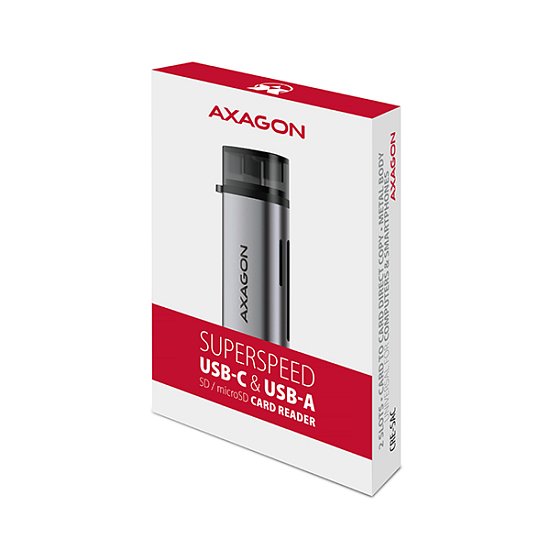 AXAGON CRE-SAC, USB3.2 Gen 1 Type-C + Type-A externí čtečka karet SD/microSD, podpora UHS-I