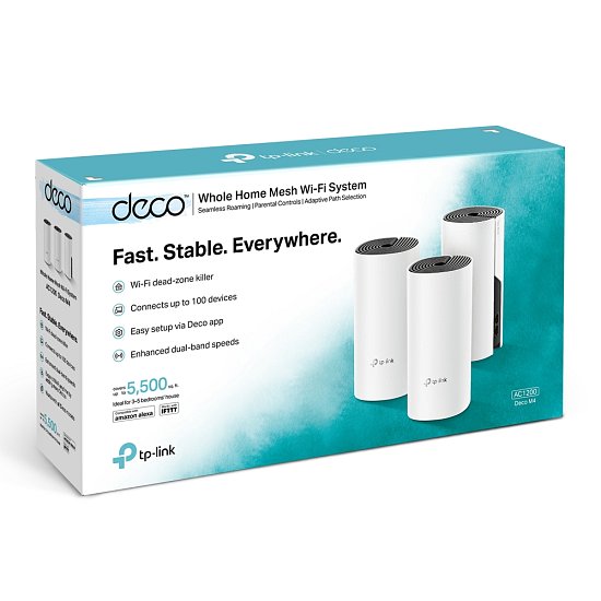 TP-Link AC1200 Whole-Home Mesh Wi-Fi System Deco M4(3-Pack), 2xGigabit port