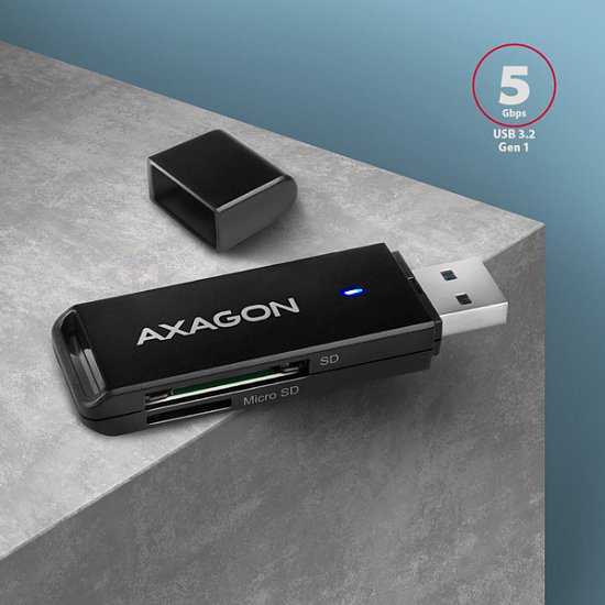 AXAGON CRE-S2N, USB-A 3.2 Gen 1 - SUPERSPEED čtečka karet, 2-slot & lun SD/microSD, podpora UHS-I