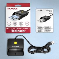 AXAGON CRE-SM3SD, USB-A FlatReader čtečka Smart card (eObčanka) + SD/microSD/SIM, kabel 1.3 m