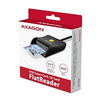 AXAGON CRE-SM3N, USB-A FlatReader čtečka kontaktních karet Smart card (eObčanka), kabel 1.3m