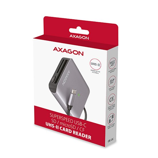 AXAGON CRE-S3C, USB-C 3.2 Gen 1 - SUPERSPEED čtečka karet 3-slot & lun SD/microSD/CF, podpora UHS-II