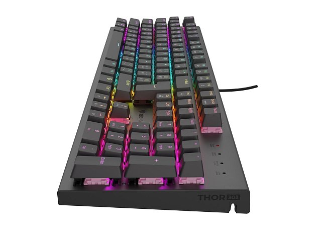 Genesis tichá herní klávesnice THOR 303/RGB/Outemu Peach Silent/Drátová USB/CZ-SK layout/Černá