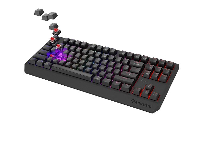 GENESIS herní klávesnice THOR 230/TKL/RGB/Outemu Red/Bezdrátová USB + Bluetooth/US layout/Černá