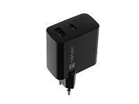 Univerzální USB nabíječka Natec RIBERA GaN 65W, 1X USB-A, 1X USB-C, Černá