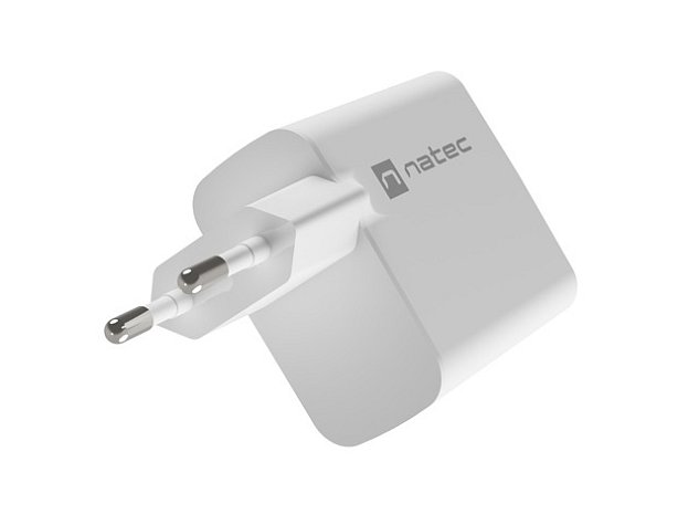 Univerzální USB nabíječka Natec RIBERA GaN 1X USB-A + 1X USB-C 65W, Bílá