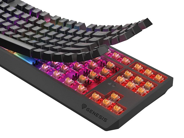 GENESIS herní klávesnice THOR 230/TKL/RGB/Outemu Panda/Bezdrátová USB + Bluetooth/US layout/Černá