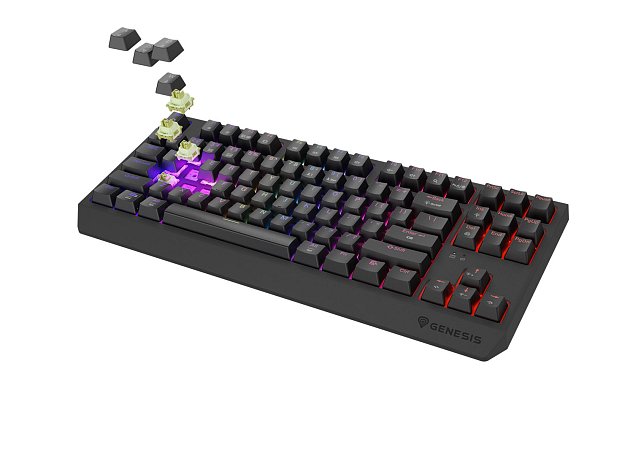 GENESIS herní klávesnice THOR 230/TKL/RGB/Outemu Silent Lemon/Bezdrátová USB + Bluetooth/US layout/Č