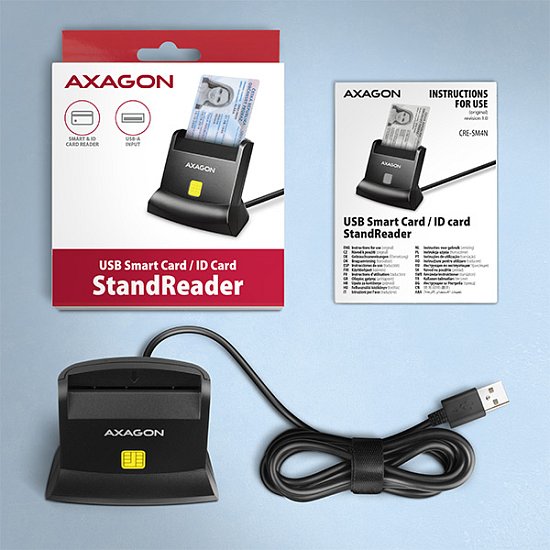 AXAGON CRE-SM4N, USB-A StandReader čtečka kontaktních karet Smart card (eObčanka), kabel 1.3m