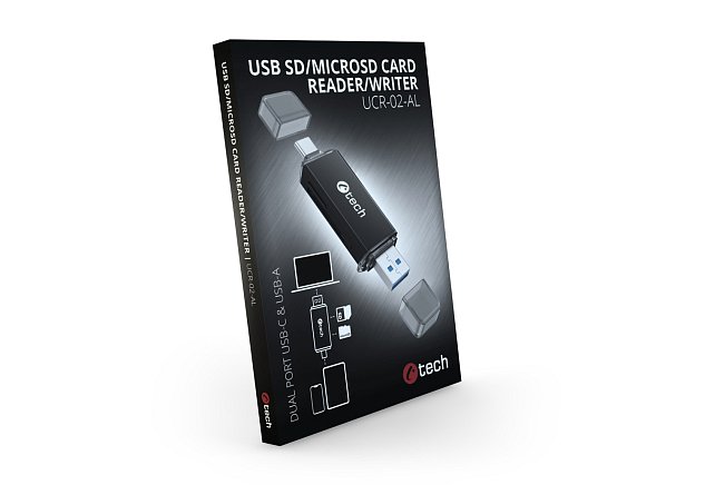 Čtečka karet C-tech UCR-02-AL, USB 3.0 TYPE A/ TYPE C, SD/micro SD