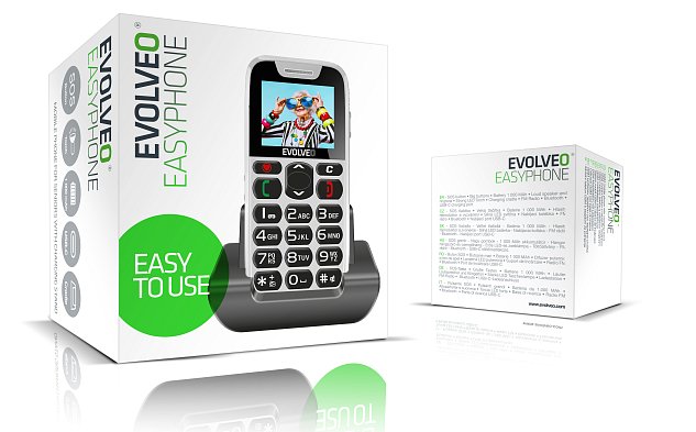 EVOLVEO EasyPhone, mobilní telefon pro seniory s nabíjecím stojánkem, bílá